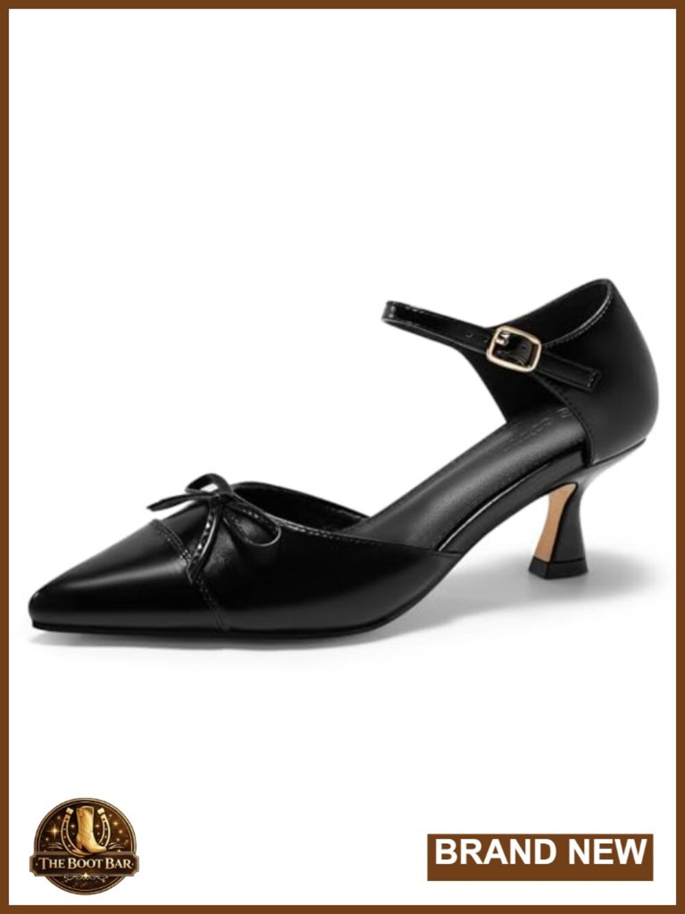Coutgo Women's Bow Kitten Heels D'Orsay Pumps Pointed Toe Ankle Strap Faux